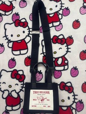 True Religion Black Mini Tote with White Logo Patch